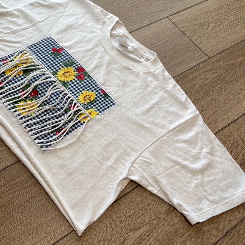 Vintage Unique Cropped T-Shirt| Gingham CottageCore Floral Strawberry